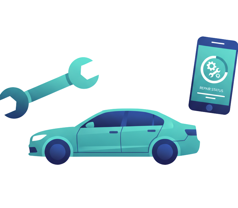 Car with wrench and smartphone illustration