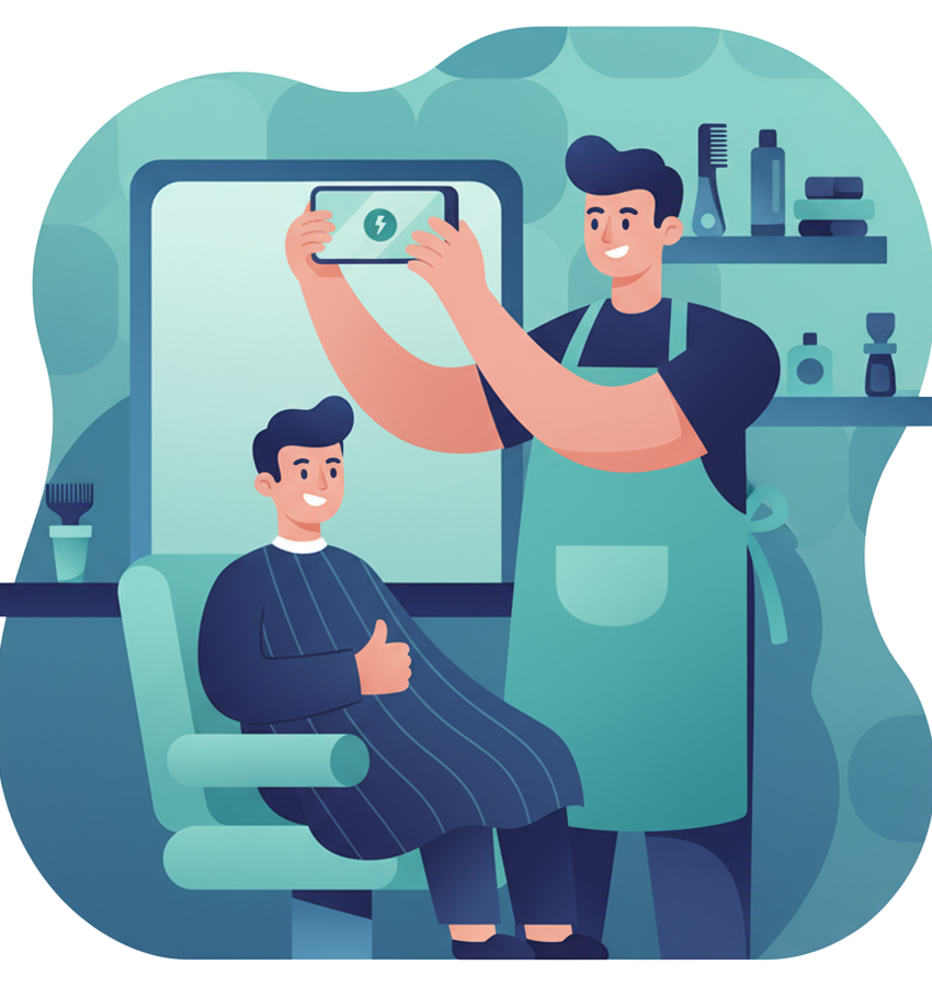 Barber taking a photo of their work for social media