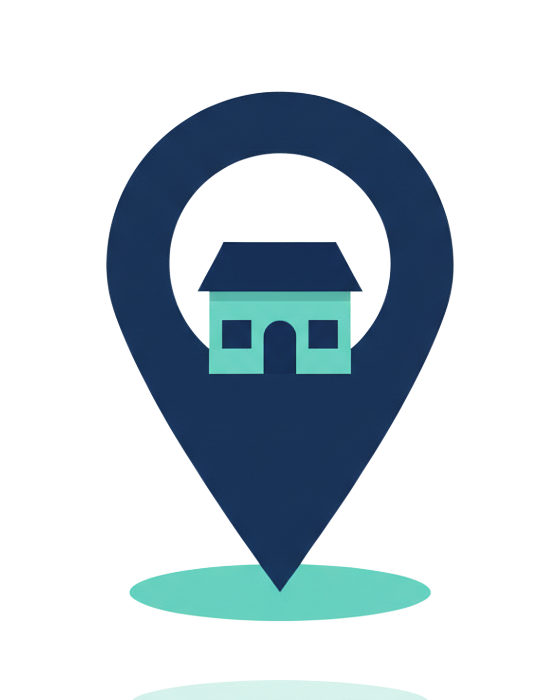 Google Maps pin with storefront illustration
