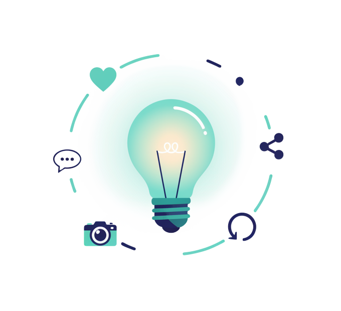 Lightbulb with social media icons floating around it