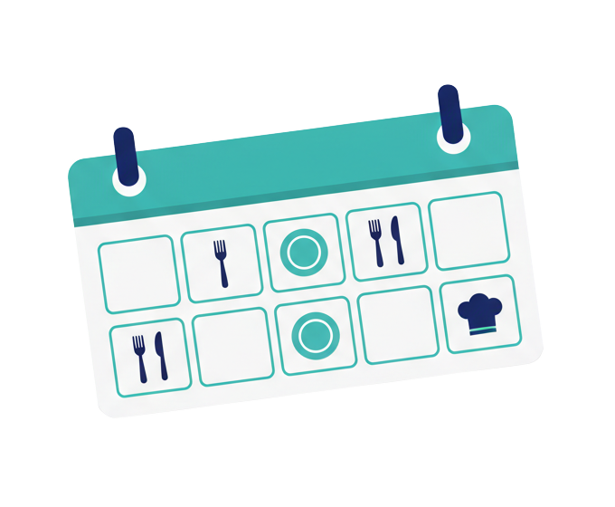 Weekly content calendar with food icons