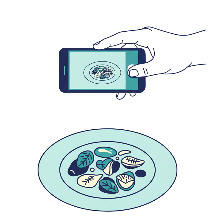 Smartphone photographing a plate of food