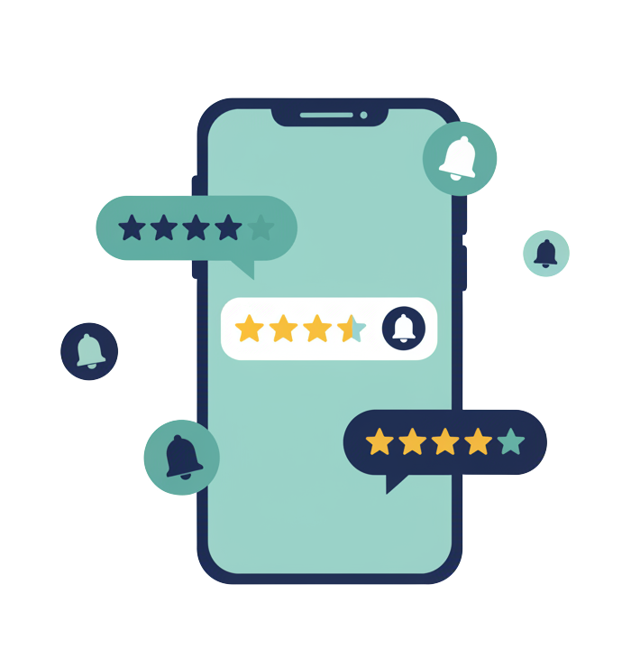 Phone with review notification bubbles