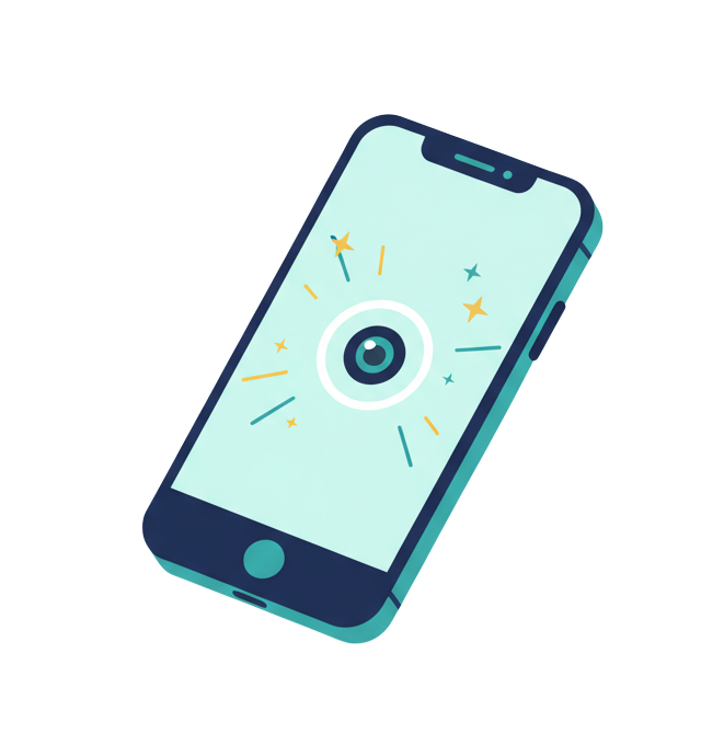 Smartphone with camera and sparkle icons for content creation