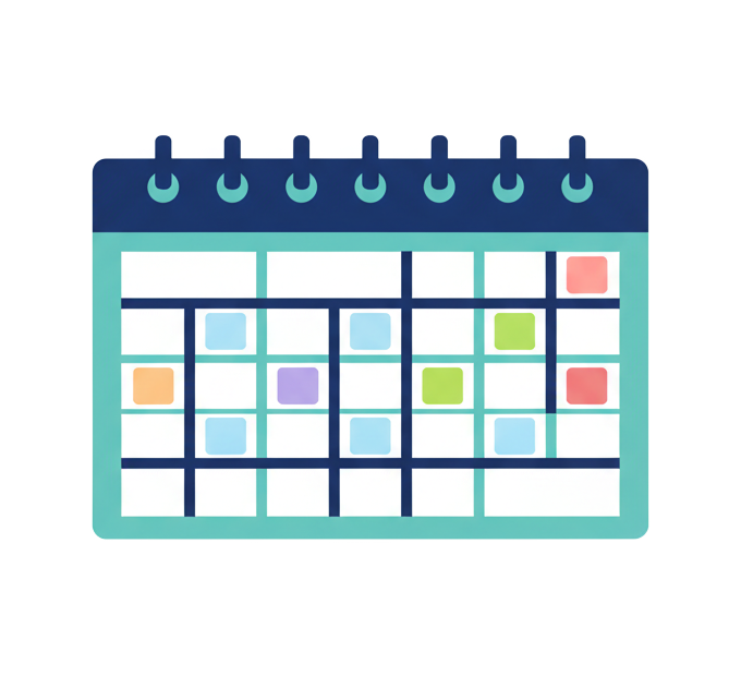 Weekly calendar grid with scheduled social media post thumbnails