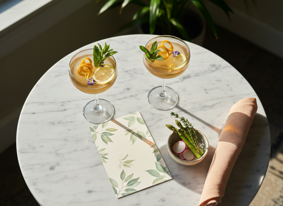Elegant spring cocktails and seasonal menu