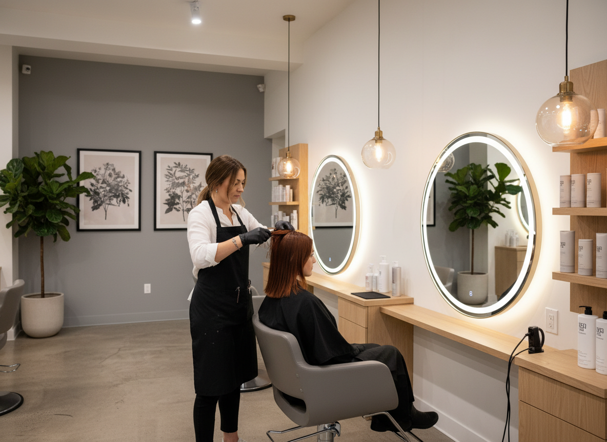 Hair stylist at work in modern salon